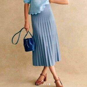 Sezane Leonine Pleated Knit Midi Skirt Vintage Blue Small